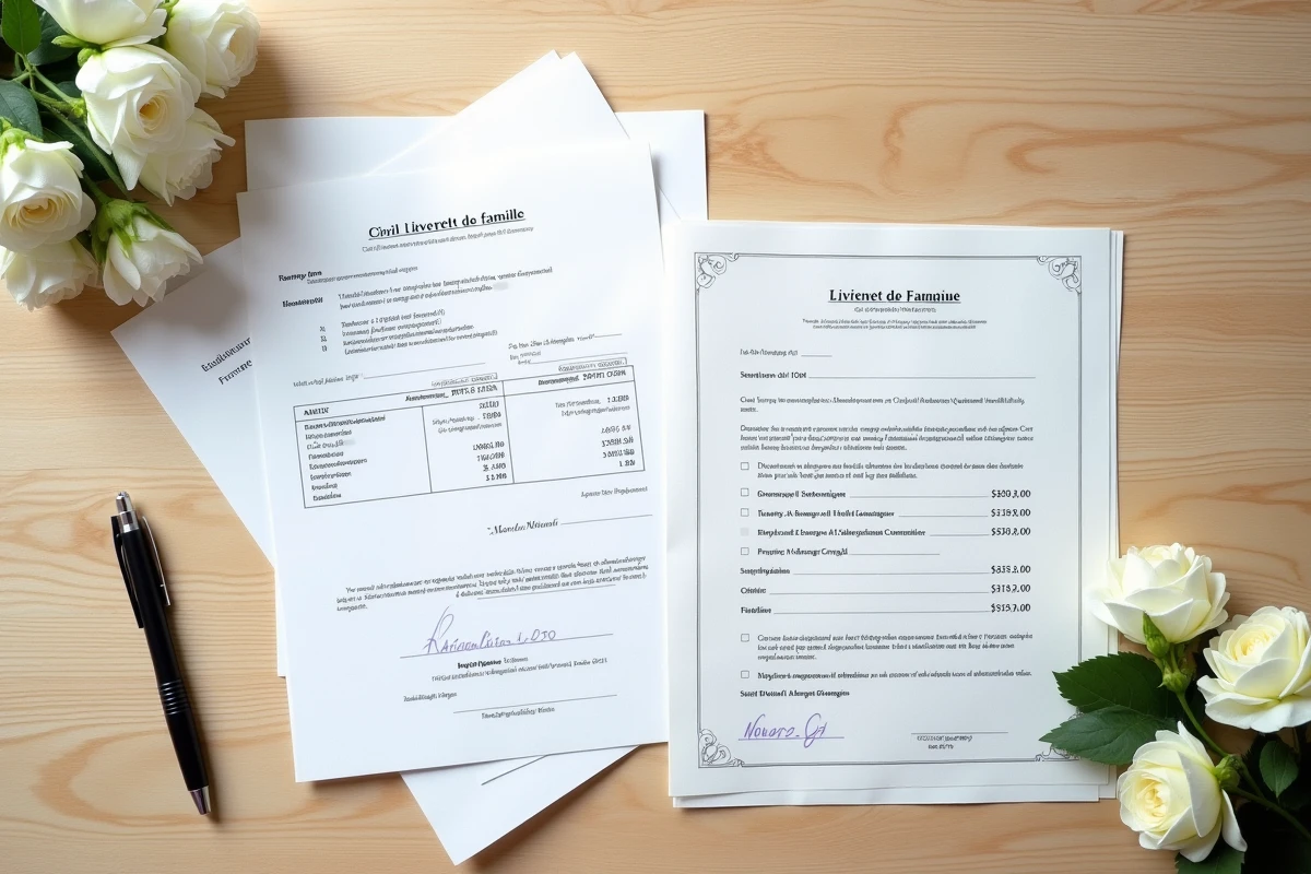 Documents administratifs comparant les coûts d'un mariage civil et d'un mariage religieux en France