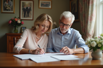 Couple de parents de la mariée discutant des préparatifs