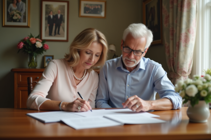 Couple de parents de la mariée discutant des préparatifs