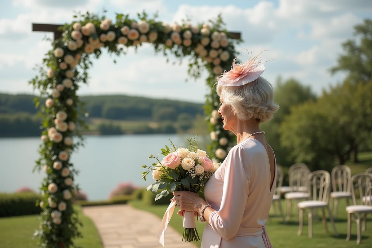 Femme âgée arrangeant des roses pour la cérémonie