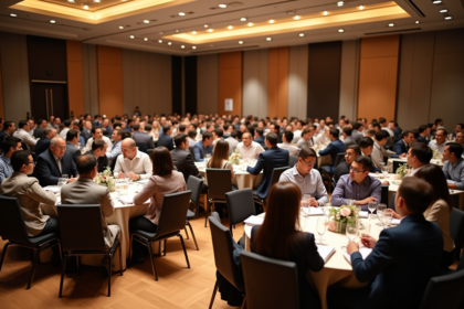 Groupe de personnes lors d'une conférence en salle moderne