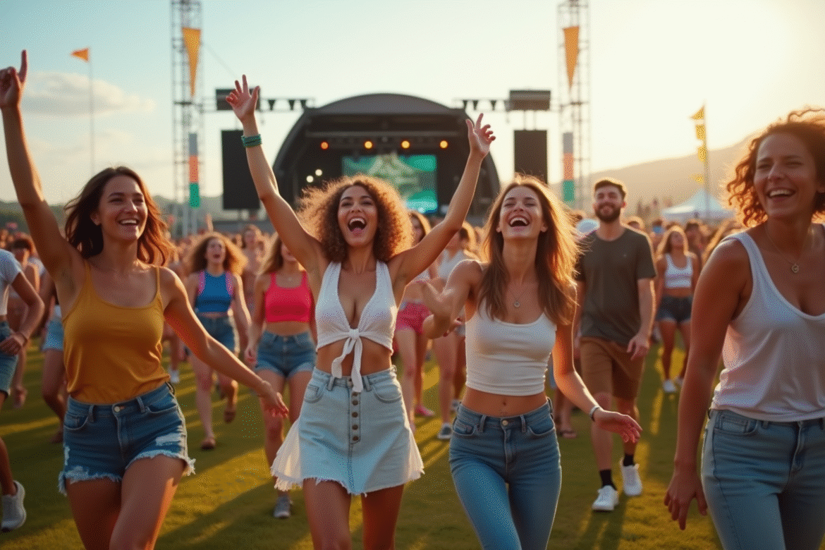 Groupe de jeunes dansant lors d'un festival en plein air