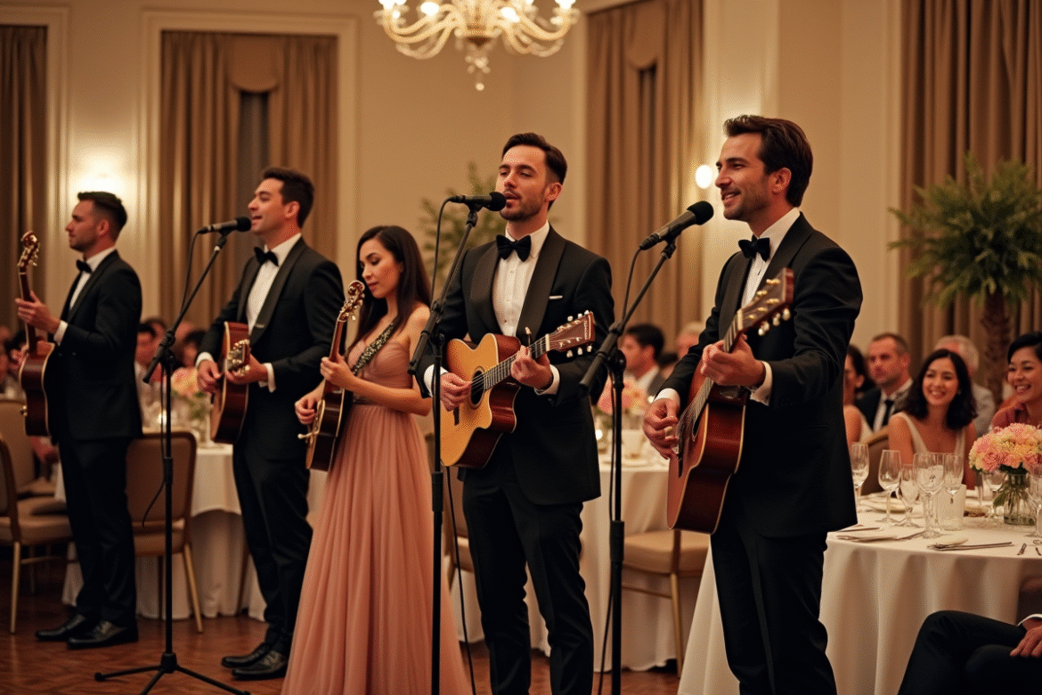 Groupe de musiciens en performance lors d'un mariage