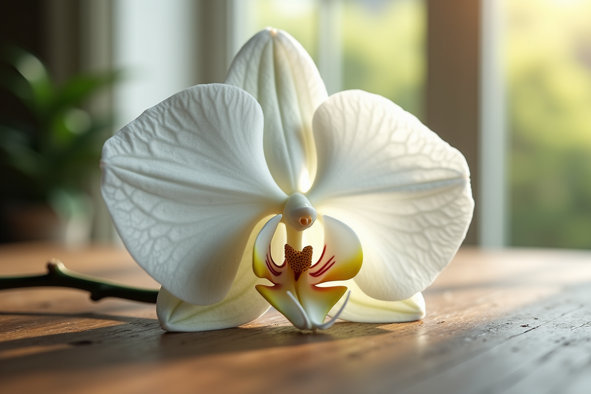 Orchidée blanche avec gouttes d