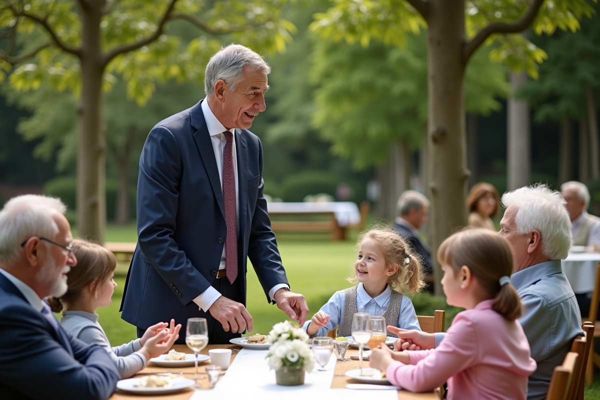 Organisateur guidant enfants et seniors en plein air