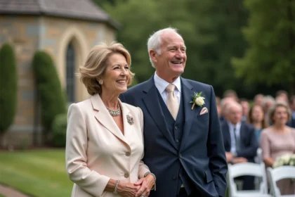 Parents élégants regardant un mariage en extérieur