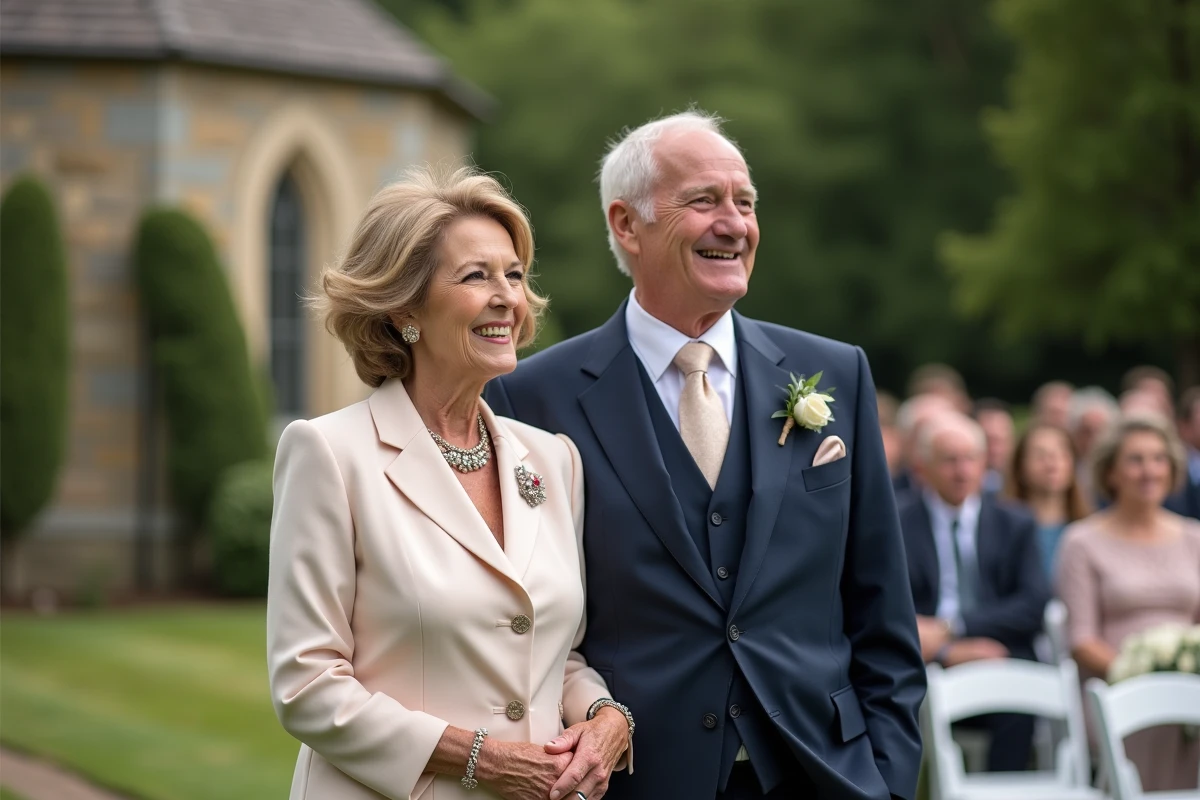 Parents élégants regardant un mariage en extérieur