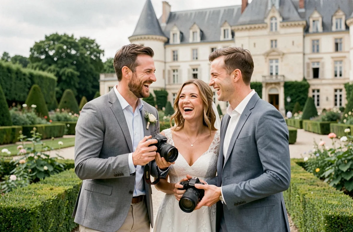 Équipe de photographes Pic's Me Five capturant des moments de joie lors d'un mariage dans le Pas-de-Calais