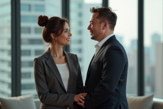 Homme et femme en tenue d'affaires dans un salon moderne